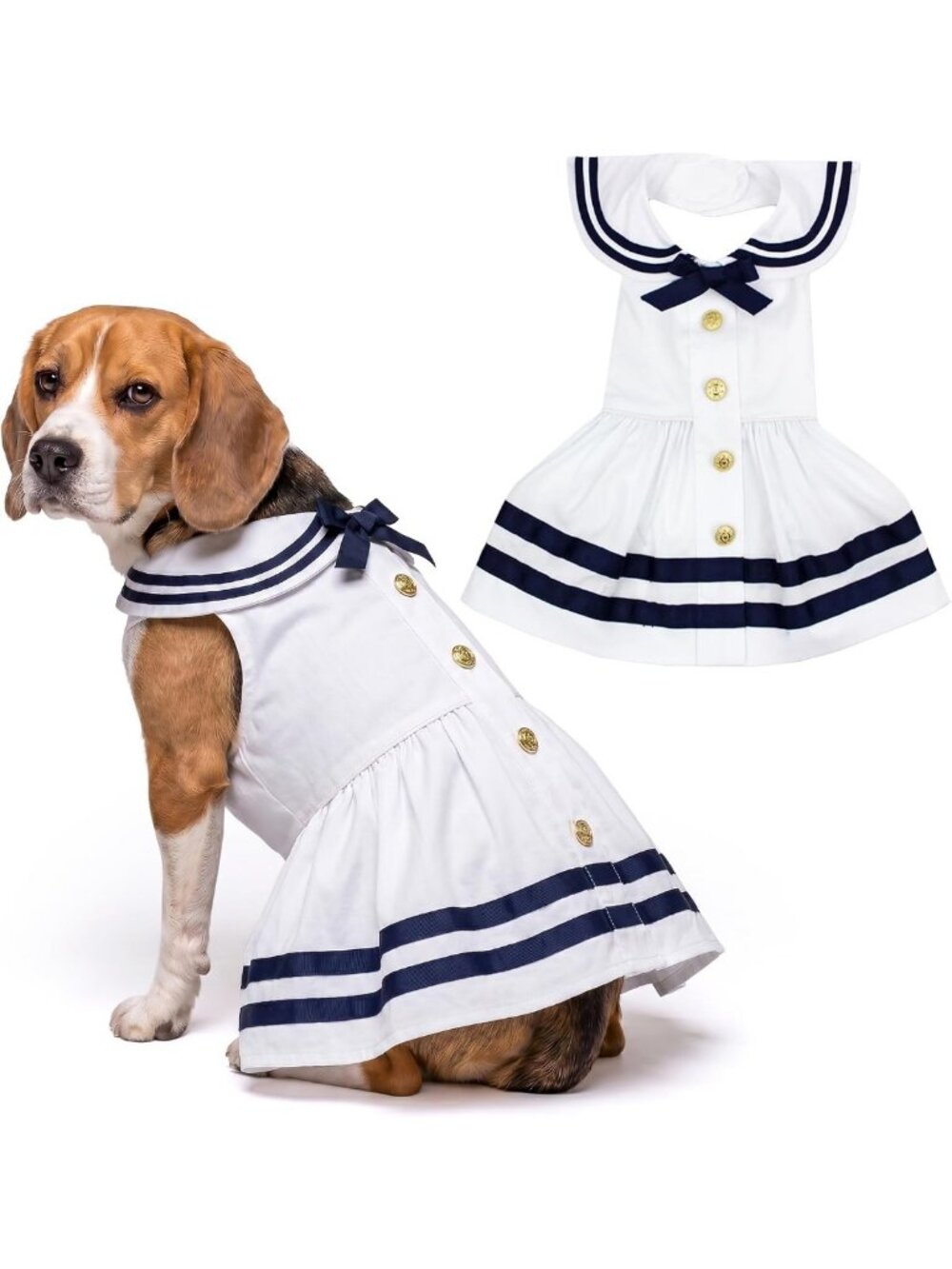 Nautical Sailor Dog Dress - 100% Cotton Summer Outfit for Large Girls - Cute